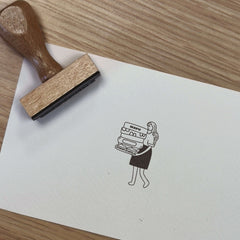 Timbro ex libris donna che porta dei libri