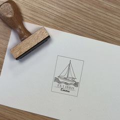 Timbro ex libris gatto a vela