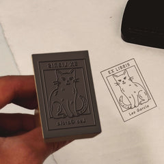 Timbro ex libris gatto incorniciato