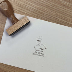 Timbro ex libris pausa caffè e lettura