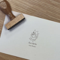 Timbro ex libris gatto sullo sgabello