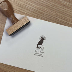 Timbro ex libris gatto nero