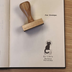 Timbro ex libris gatto nero